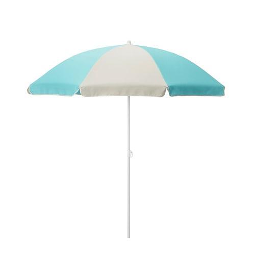 Ikea Ramso 49" Umbrella Turquoise Light beige Outdoor Chair Beach Table Mount 